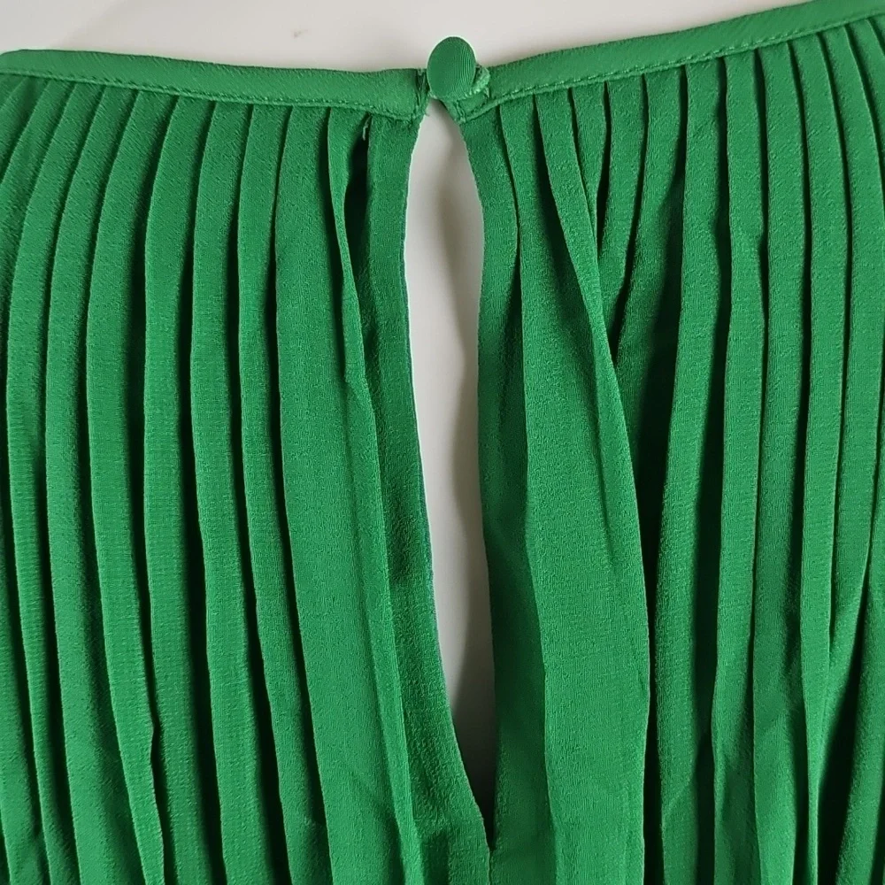 Banana Republic Forest Green Georgette Micro Pleated Sleeveless Mini Dress